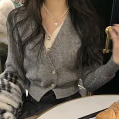 Shein ダブルブレスト クロップドカーディガン　Sのサムネイル