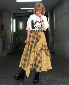 マルチチェックフリルスカート(イエロー)のサムネイル