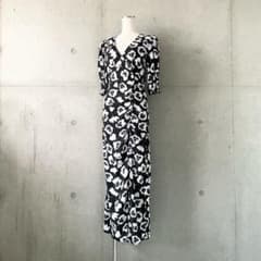 미품 H & M 팬지 무늬 롱 원피스 개더 슬릿 리조트 여행 S