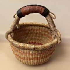 手編みバスケット レザーハンドル付き かごのサムネイル