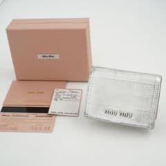 【極美品】MIUMIU 完品　クロコ　シルバー　バイカラー　ミニ　三つ折り 極美品】MIUMIU 完品 クロコ シルバー バイカラー ミニ 三つ折り