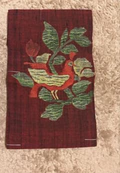 仕付け付き 鳥と植物の織り柄 名古屋帯 赤系のサムネイル