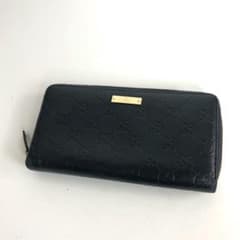 GUCCI グッチ シマレザー ラウンドファスナー 長財布 ブラック