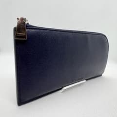 ジルサンダー 長財布 L字ファスナー シボ ネイビー シルバー金具 
