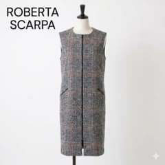 ロベルタスカルパ グレンチェック ひざ丈ワンピース M イタリア製 ノーカラー