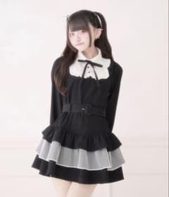 ♡値下げ♡パルエルフィー リボン付きドットチュールティアードワンピース ブラックのサムネイル