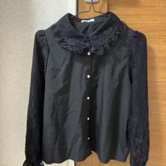 レース襟 長袖ブラウス ブラックのサムネイル