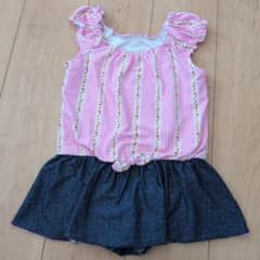 キッズ ワンピース水着 130cm ピンク チェック 花柄のサムネイル