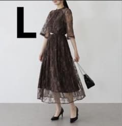 【BLUEEAST】結婚式　お呼ばれ　ドレス　L ブラウン　ロング　ワンピースのサムネイル