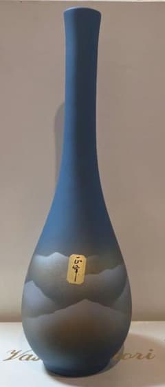 花瓶 陶器 青色 山水画デザイン - メルカリ