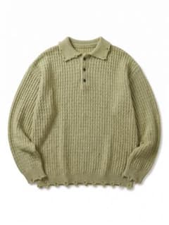 ENDER PRODUCTS ワッフル編み ポロニット ダメージ加工 グリーン