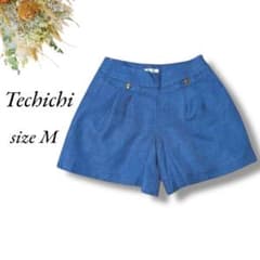 Techichi Shorts, Size M, Blue Tweed, Gold Buttons, Leg-lengthening effect, 1138