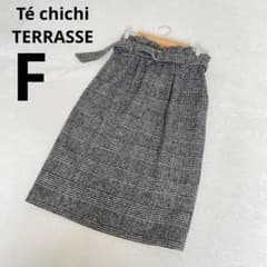 テチチテラス ベルト付き ひざ丈タイトスカート グレンチェック柄 黒 F