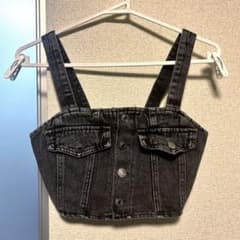 ショート丈デニムトップス ビスチェ ブラックのサムネイル