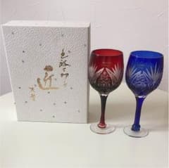 新品未使用 被せ切子 ワインペアグラス 箱付きのサムネイル