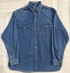 80s 90s ビンテージ オールドユニクロ デニム 長袖 シャツ L 緑タグ