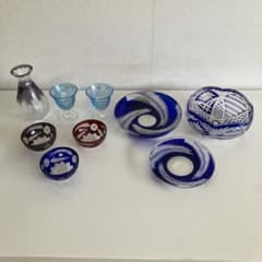 江戸切子 伝統工芸品 酒器セット 鉢 ぐい呑み グラス まとめ売りのサムネイル
