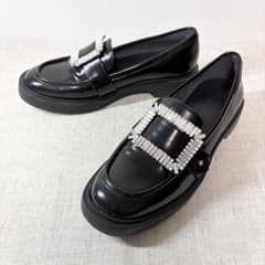 極美品☆ルタロン ビジュー バックル ローファー 厚底 2WAY 22cm