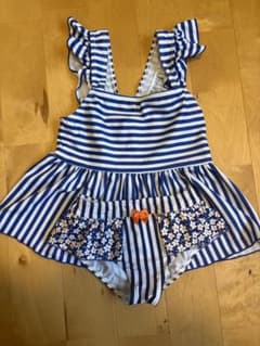 女の子 セパレート水着 110cm ストライプ 花柄のサムネイル