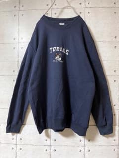 TOBIAS 猫 刺繍 スウェット トレーナー ネイビー 海外古着　L