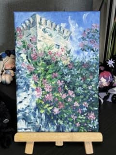 花と古城」 手描き 油絵 風景画 原画 肉筆 油彩画 印象派 - メルカリ
