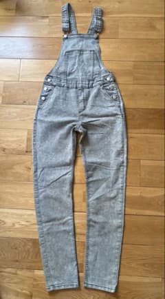 H&M デニムオーバーオール サロペット 160cm グレー ケミカルウォッシュのサムネイル
