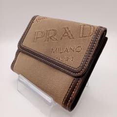 ✨PRADA 프라다 접이식 지갑 캔버스 브라운 가죽 상태좋음