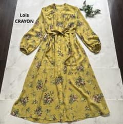 極美品　ロイスクレヨン　ベルテッドフラワーワンピース　M ブランドロゴ　黄色 極美品 ロイスクレヨン ベルテッドフラワーワンピース M ブランドロゴ