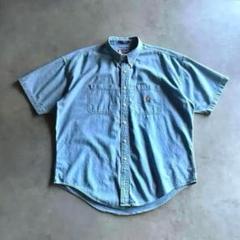 90s CHAPS RL デニム 刺繍ロゴ BD半袖シャツ XL シャンブレー