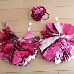 チア　ポンポン　ピンク✕シルバー　髪飾り　ヘアゴム　セットのサムネイル