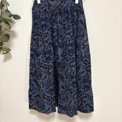 【夏物】青系花柄 フレアスカート ゴムウエスト セミロング丈 柄物総柄 涼しい