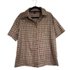 SHEIN【DAZY】ブラウン系チェック柄シャツ 半袖春夏オーバーサイズMのサムネイル