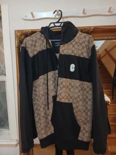 COACH シグネチャー ジップアップパーカー Lサイズ ブラック ベージュ 