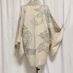 総絞り 羽織 正絹 ぼかし 白系 葉柄 羽織紐付き 鈴乃屋