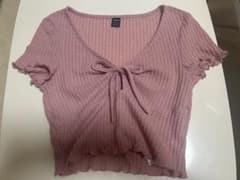 リボン付きピンク半袖トップス　シーイン　夏服　トップスのサムネイル