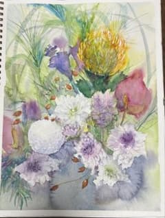 水彩画 花束 A4サイズのサムネイル
