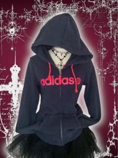 レア✴︎adidasビックロゴ英字y2k 平成ギャル小悪魔ジップパーカー