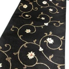 西陣織九寸帯未仕立品 （株）弥栄織物 黒地花蔓文 仕立代込 正絹