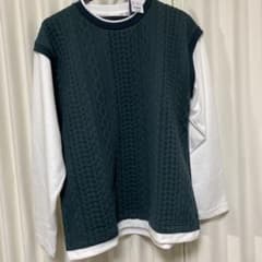 ダークグリーン ケーブル編み風 長袖トップス Mのサムネイル
