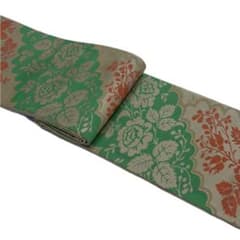 新品未使用】おりびと半幅帯 正絹 ベージュ 草花模様 朱色 緑 可愛い 