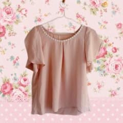 花レース フリル袖 シフォンブラウス ピンク 姫カジ フェミニン ガーリーのサムネイル