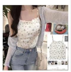 パット付き小花柄シワ加工キャミソール[dk885]のサムネイル