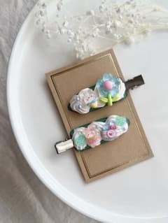 ゆめうさぎのおはなばたけホイップ♡ラムネブルー♡ヘアクリップのサムネイル