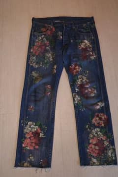 16AW GUCCI フローラル ペイント 花柄 カットオフ デニムパンツ32のサムネイル