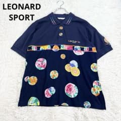 美品LEONARD SPORT 花柄総柄 半袖 ポロシャツ ネイビー カットソー
