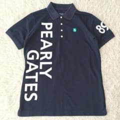 美品✨近年モデル　パーリーゲイツ　ポロシャツ　ビッグロゴ　刺繍　ネイビー　5/L 美品✨近年モデル パーリーゲイツ ポロシャツ ビッグロゴ 刺繍