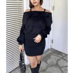 SPIRALGIRL ビックカラーオフショルシャギーワンピースのサムネイル