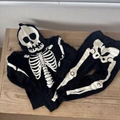 キッズ スケルトン柄 セットアップ ブラック 100cm ハロウィン 衣装 仮装のサムネイル