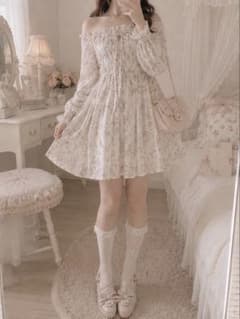 LIZ LISA 花柄 オフショルダー シフォンチュニック ワンピース ピンク