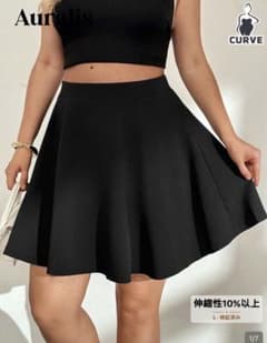 SHEIN 黒 ミニスカート大きいサイズ ウエストゴム フレアスカートのサムネイル
